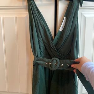 Green romper with attached belt